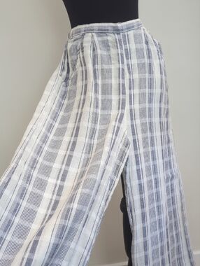 NWT Angie Blue & White Plaid Relaxed Lightweight High-Waist Wide-Leg Pants
